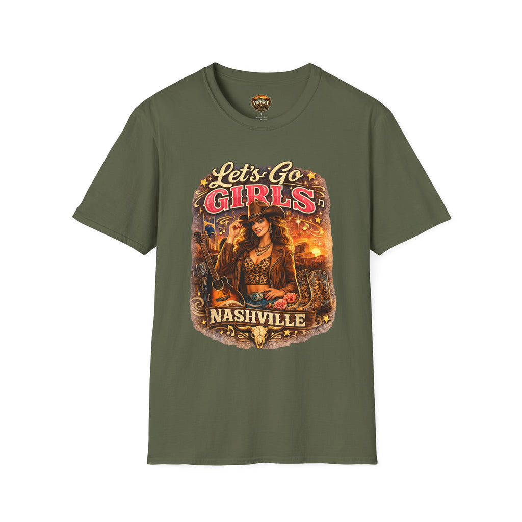 Let's Go Girls Nashville Graphic T-Shirt — Country Cowgirl (Brunette) Retro Tour Tee