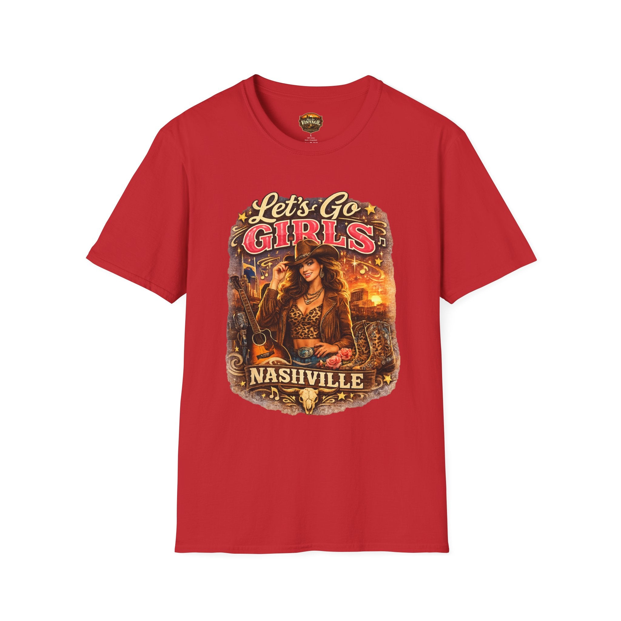 Let's Go Girls Nashville Graphic T-Shirt — Country Cowgirl (Brunette) Retro Tour Tee