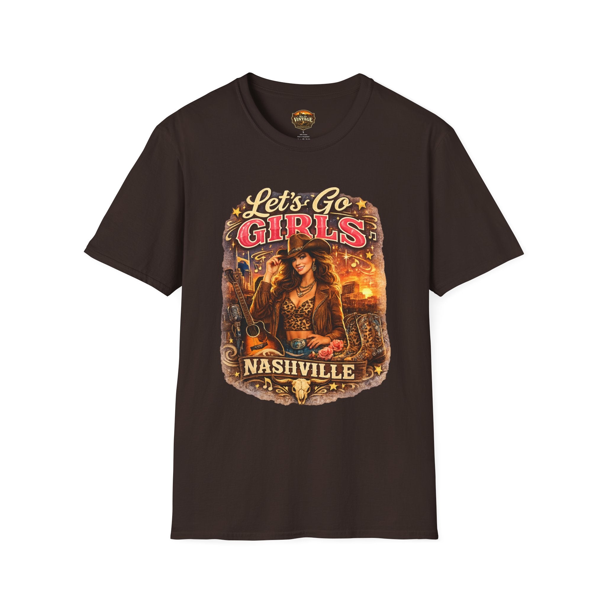 Let's Go Girls Nashville Graphic T-Shirt — Country Cowgirl (Brunette) Retro Tour Tee