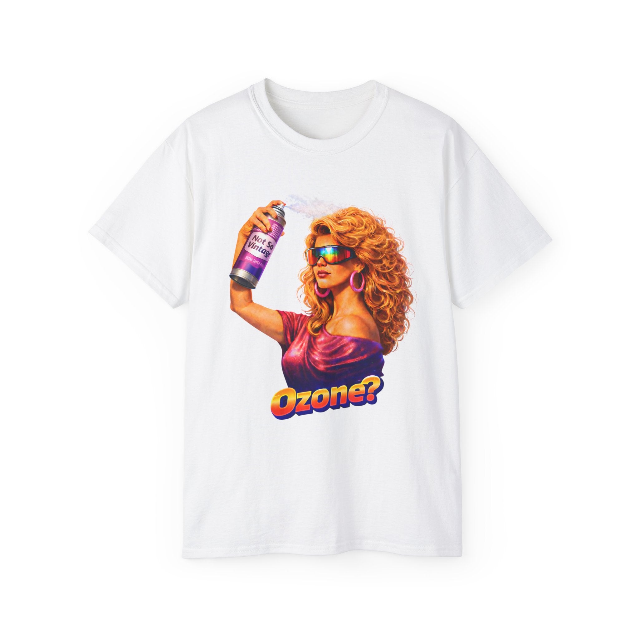 Retro 80s hair Spray Girl "Ozone?" Graphic Tee