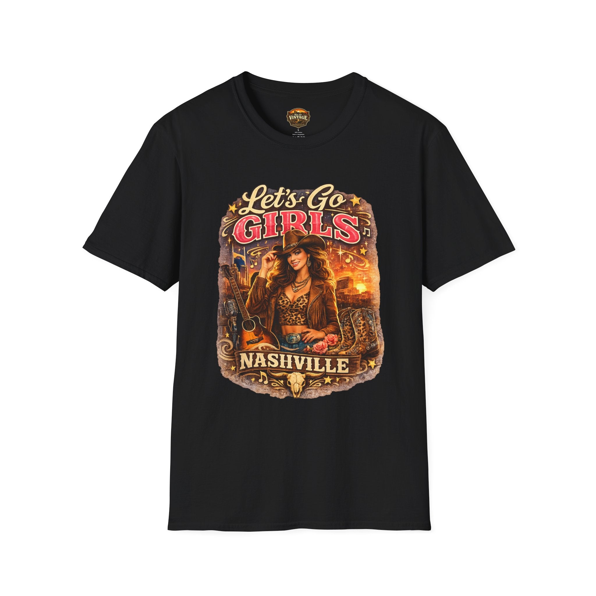 Let's Go Girls Nashville Graphic T-Shirt — Country Cowgirl (Brunette) Retro Tour Tee