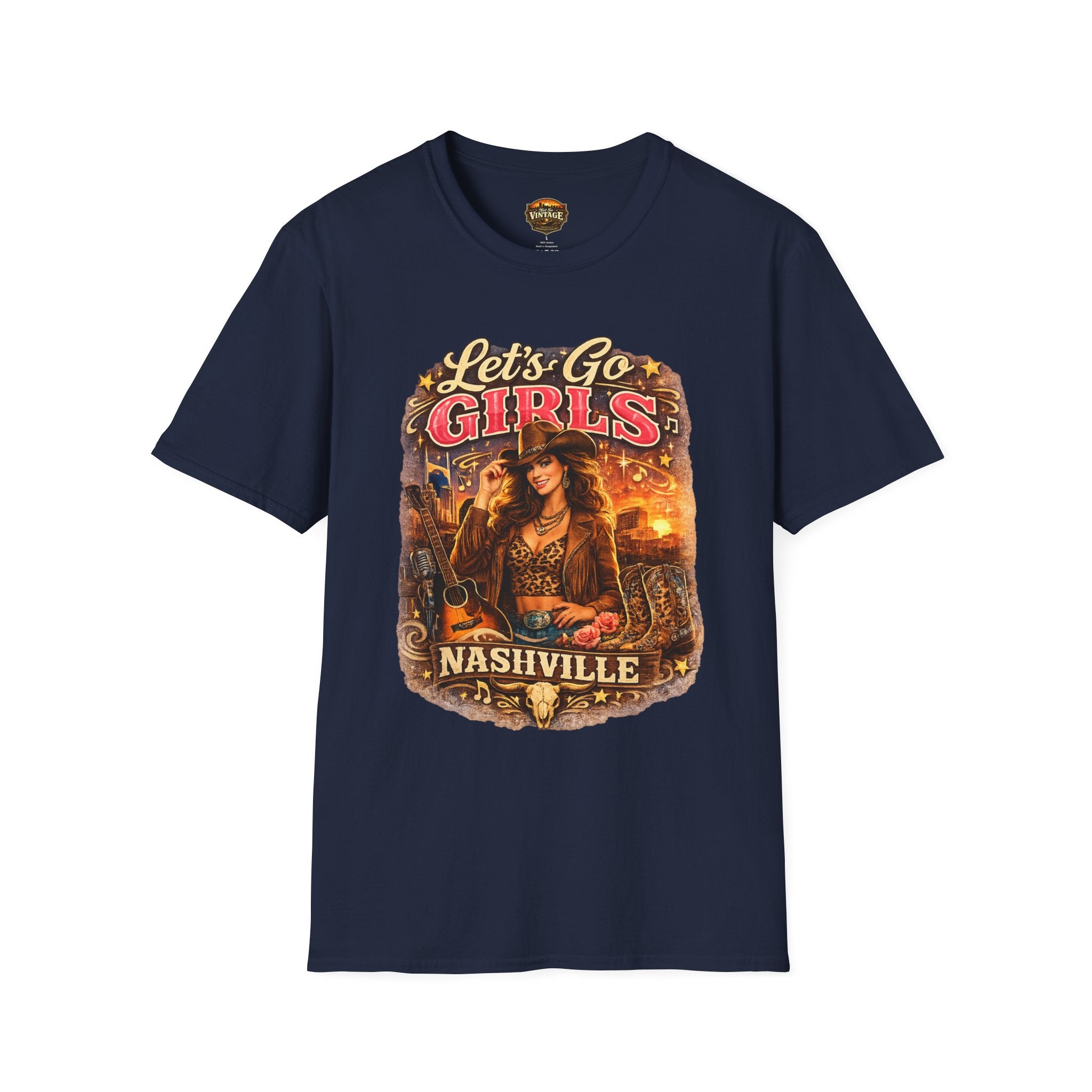 Let's Go Girls Nashville Graphic T-Shirt — Country Cowgirl (Brunette) Retro Tour Tee