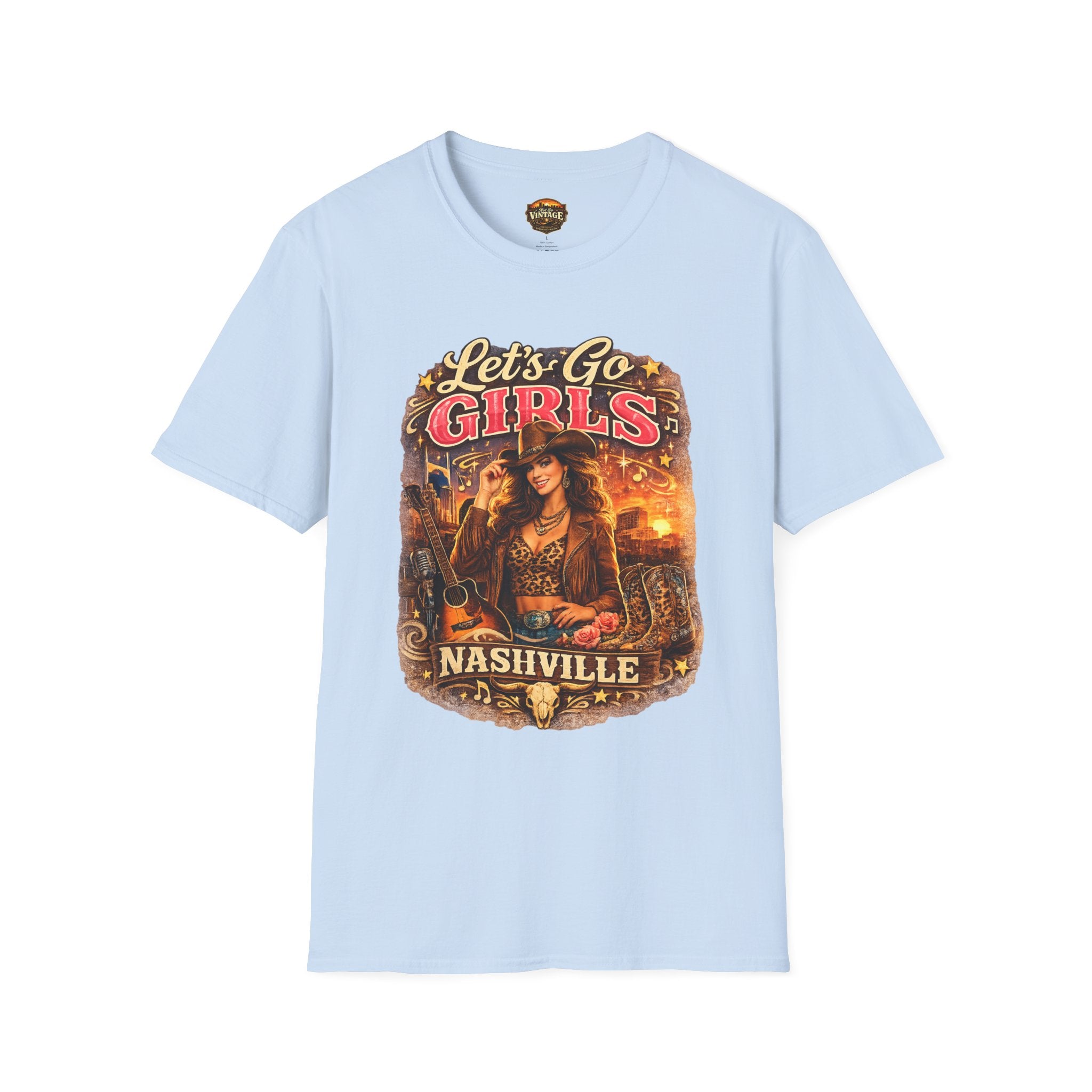 Let's Go Girls Nashville Graphic T-Shirt — Country Cowgirl (Brunette) Retro Tour Tee