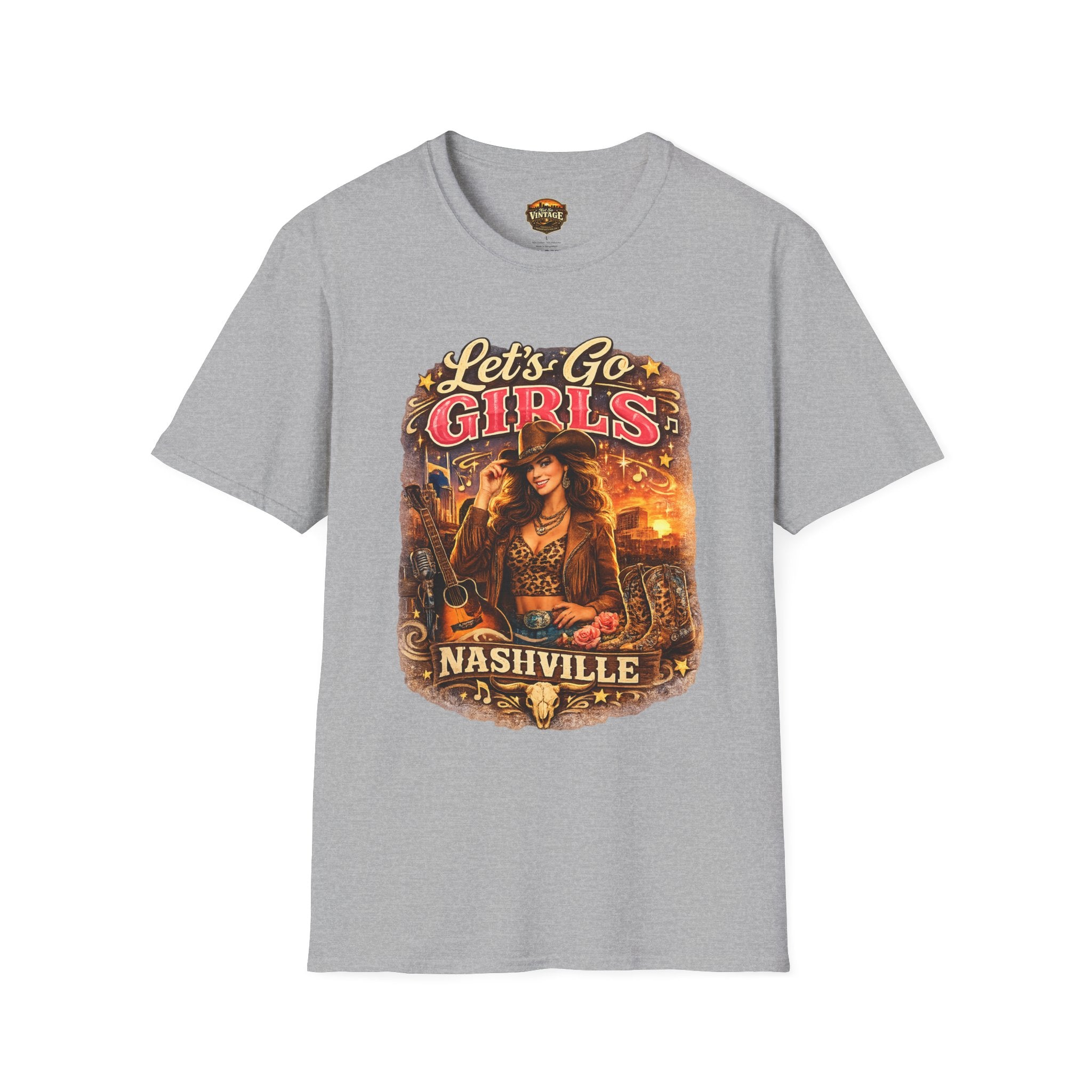 Let's Go Girls Nashville Graphic T-Shirt — Country Cowgirl (Brunette) Retro Tour Tee